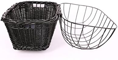 Tigana - Hundefahrradkorb für Gepäckträger aus Weide mit Gitter 44 x 34 cm Eckig Schwarz (S-S) (mit