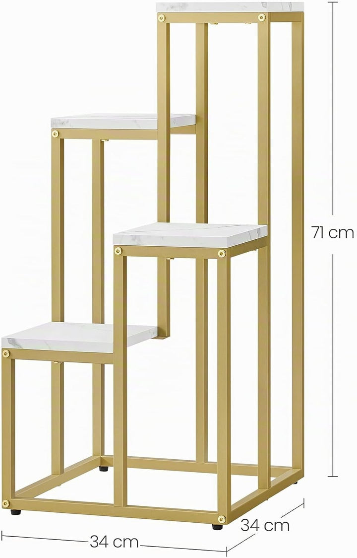 Home Collective Blumentopfregal mit 4 Ebenen in Marmor mit goldenen Beinen für Wohnzimmer Schlafzimm