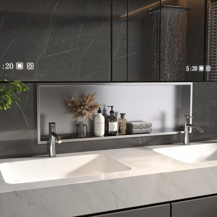 Neodrain Wandnische Dusche 90 x 30cm 304 Edelstahl Duschnische Einbaunische Lagerung für Badezimmer,