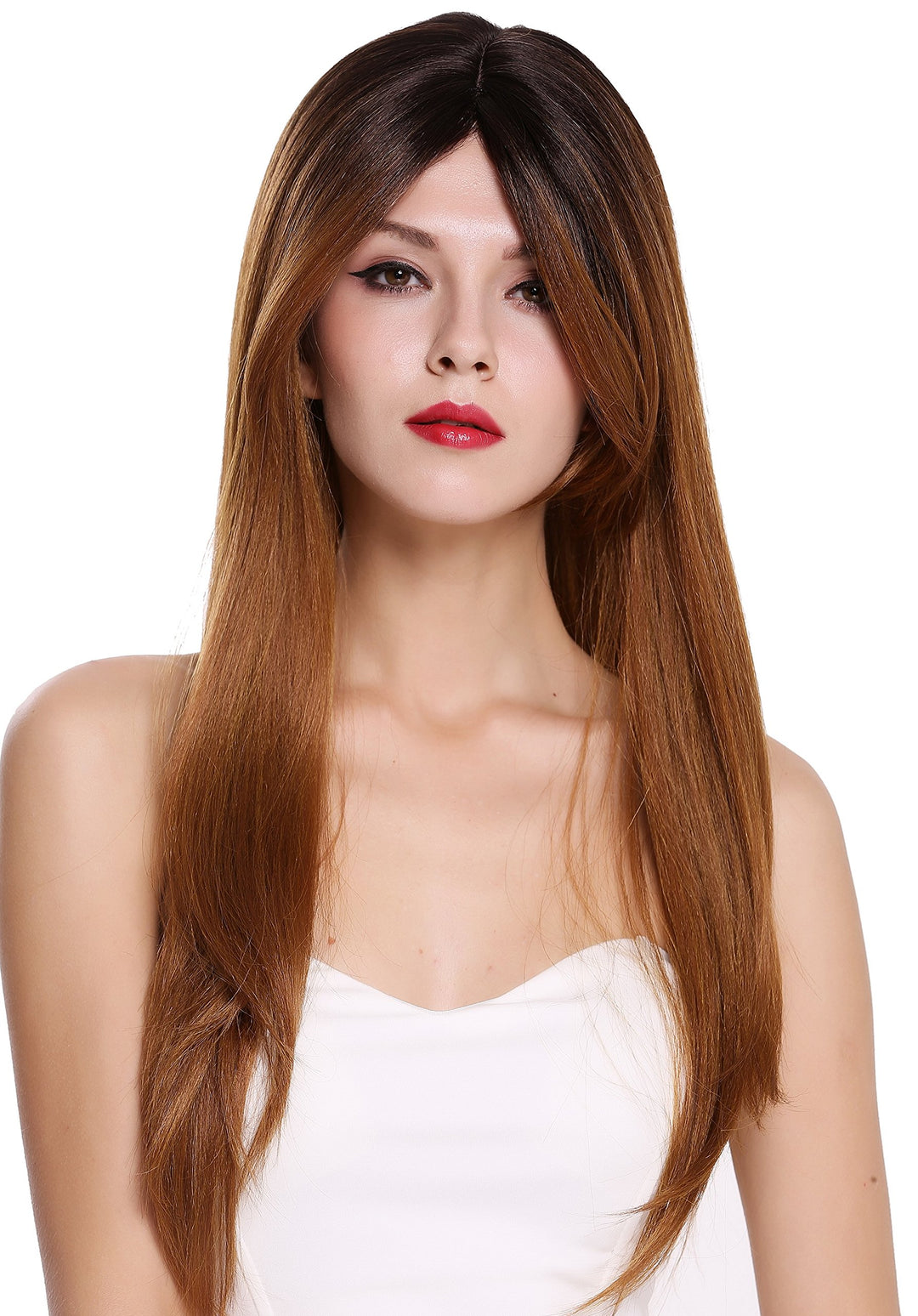 WIG ME UP - RGF-6470C-DR1B/27 Perücke Damenperücke lang glatt Scheitel Ombre Schwarz Braun Hellbraun