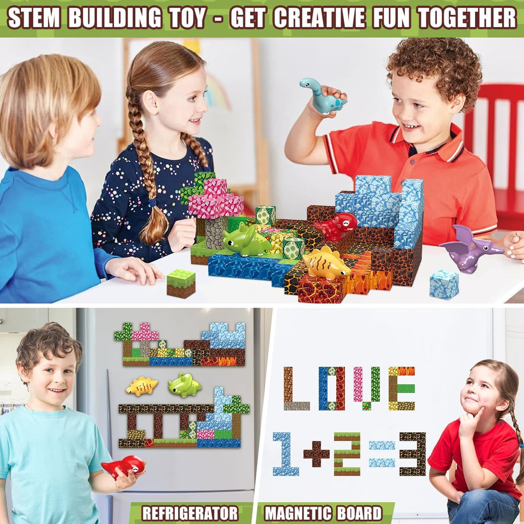 Magnetische Bausteine 205 Stück 2.5CM Dinosaurier Spielzeug Magnetic Building Blocks, Baue 3D Dinosa
