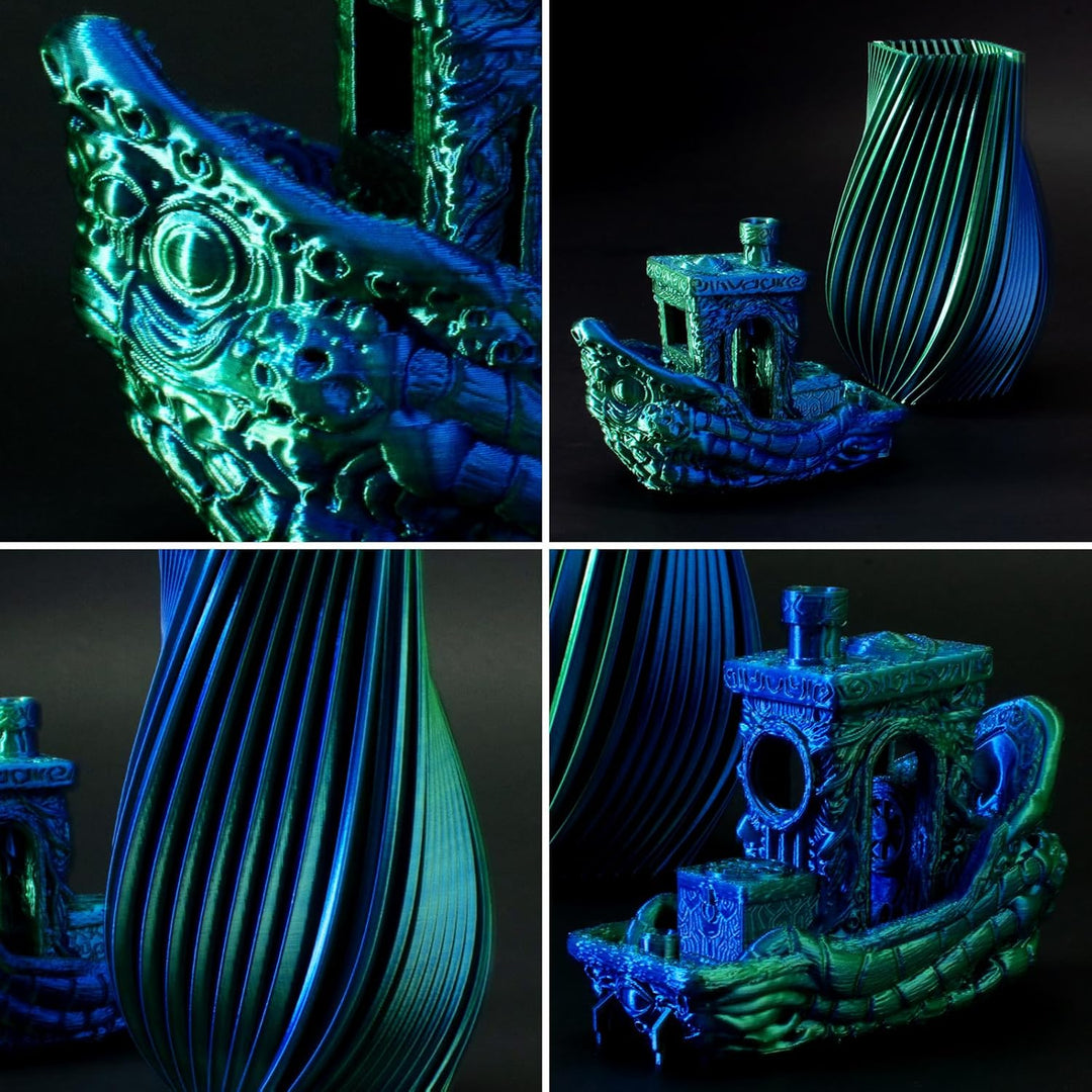 2-Farb Silk PLA Filament 1.75mm 1KG Blau Grün, Hochglänzende Oberfläche, Nahtlose Farbübergänge, Sau
