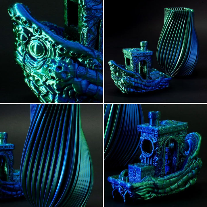 2-Farb Silk PLA Filament 1.75mm 1KG Blau Grün, Hochglänzende Oberfläche, Nahtlose Farbübergänge, Sau