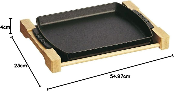Staub Teller mit Holzunterlage, rechteckig (33 x 23 cm, 1 L) schwarz