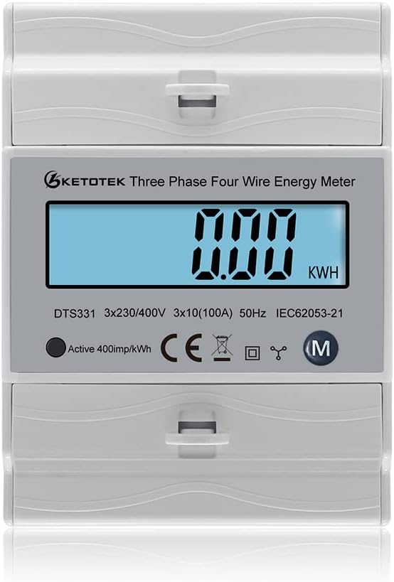 KETOTEK 3 Phasen Stromzähler AC Ampere Volt Leistung Energiemonitor Top Hat Din Rail Bidirektionaler