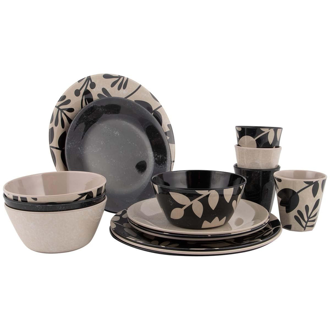 Bo-Camp - Essgeschirr - Mix & Match - 16 teilig - Beige/Schwarz