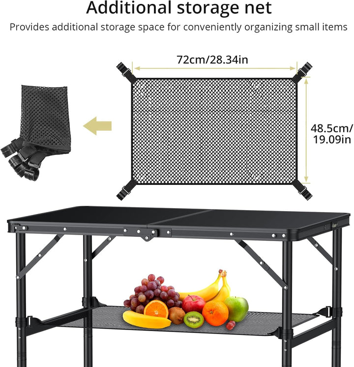 Anbte Campingtisch Klappbar 90x60x74.7cm(LxBxH) Aluminium Rahmen mit 2 Höhen Verstellbar Koffertisch