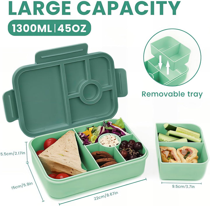 Bugucat Brotdose Kinder mit Fächern 1300ML,Lunchbox Kinder Auslaufsicher mit 5 Fächern,Bento Box Lun
