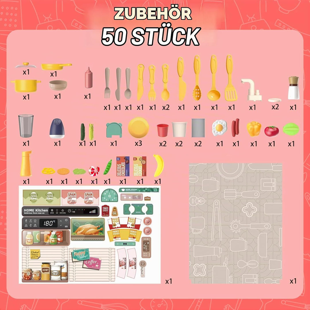 deAO Kinderküche “My Little Chef“ mit Sounds und Licht, Dampf, 50PCS kinderküche zubehör enthalt Ges