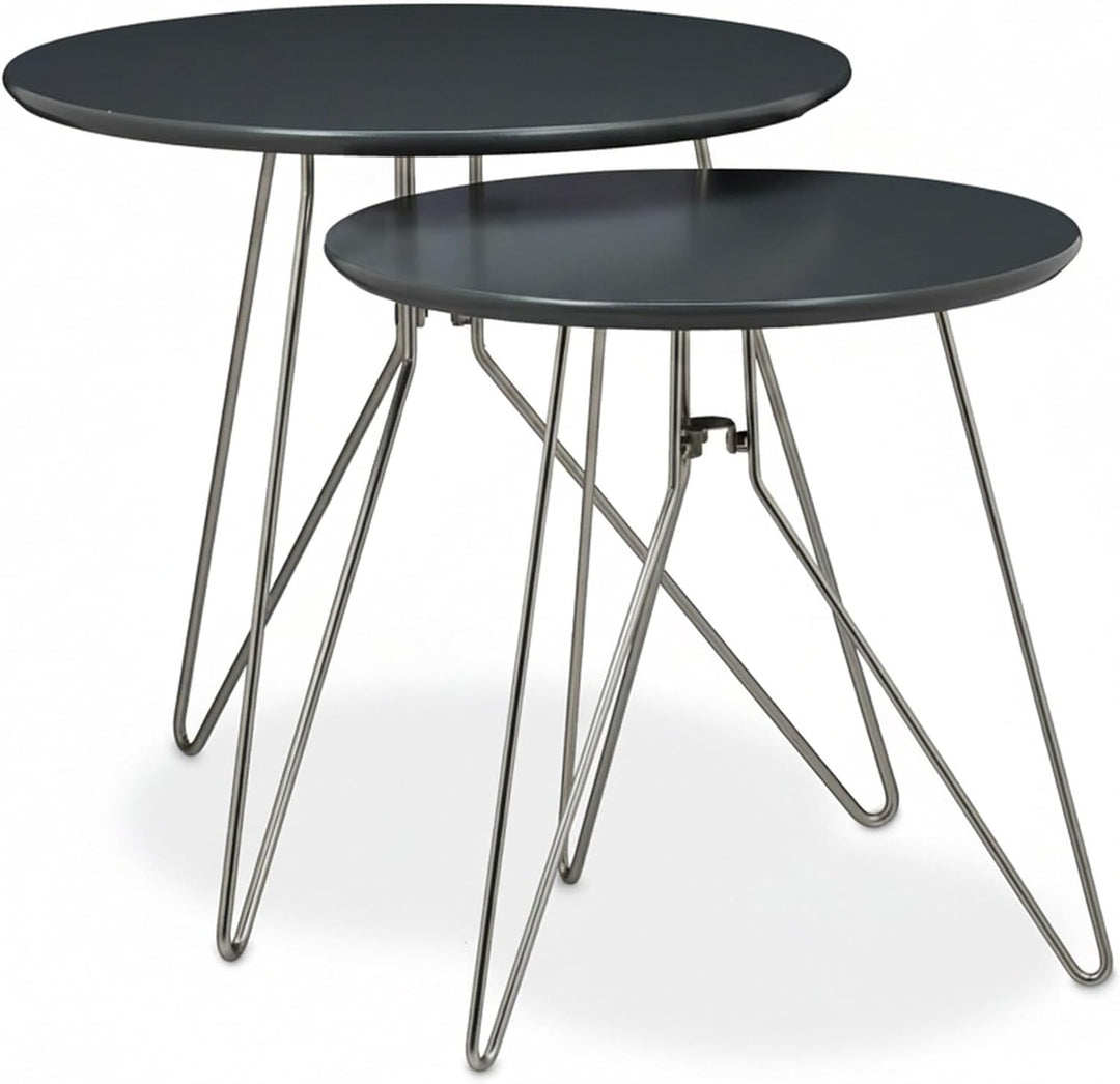 Relaxdays Beistelltisch 2er Set Wohnzimmertische aus Holz mit grau-matt lackierten Tischplatten im D
