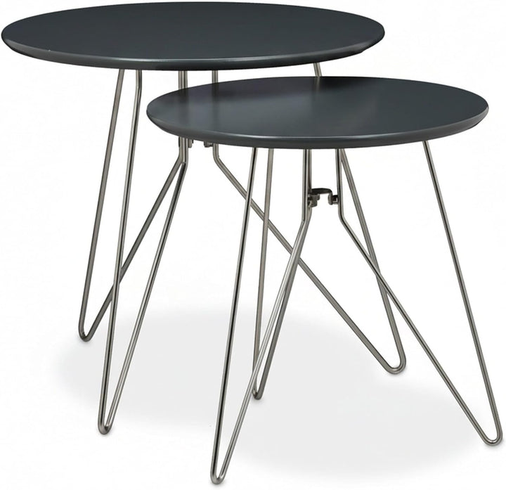Relaxdays Beistelltisch 2er Set Wohnzimmertische aus Holz mit grau-matt lackierten Tischplatten im D
