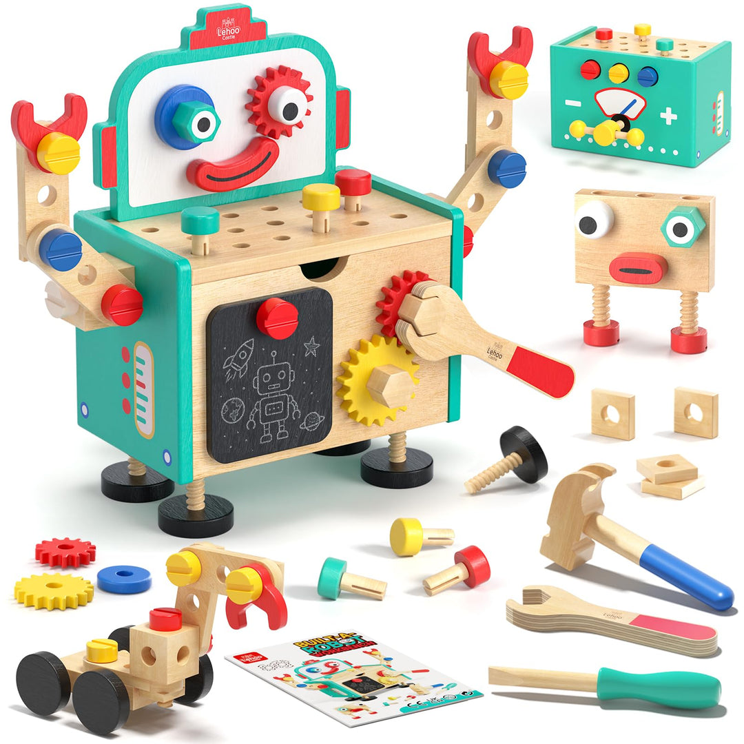 Lehoo Castle Werkzeugkoffer Kinder Werkbank Montessori Kinderspielzeug ab 3 Jahre, Roboter Kinderwer