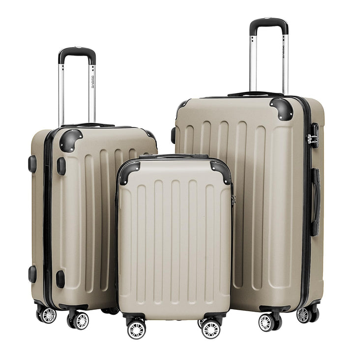 BEIBYE Hartschalen-Koffer Trolley Rollkoffer Reisekoffer Handgepäck 4 Rollen (M-L-XL-Set) (Champagne