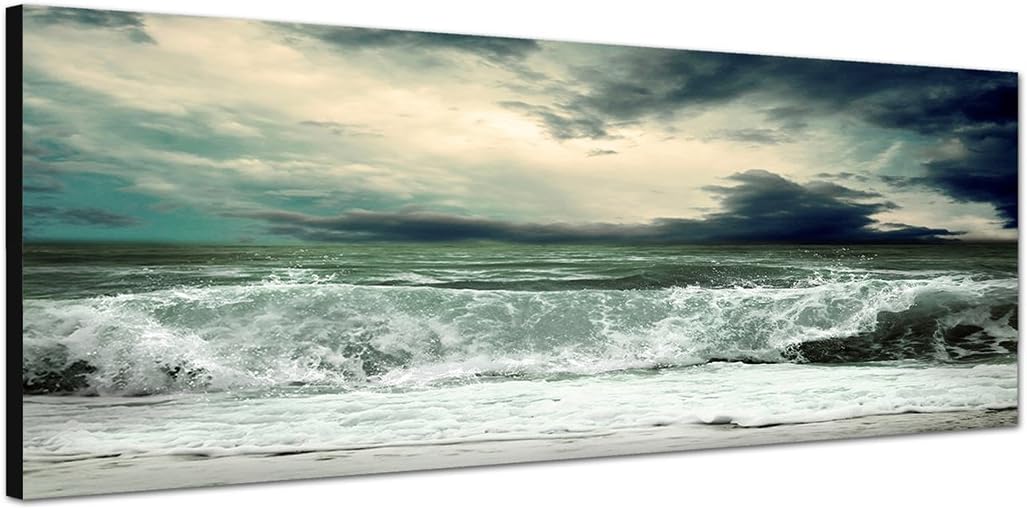 Paul Sinus Art Panoramabild auf Leinwand und Keilrahmen 150x50cm Meer Wellen Sturm Wolkenhimmel