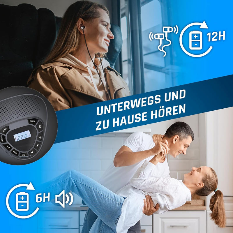 KLIM Speaker + CD Player mit Lautsprecher + Bluetooth + Wiederaufladbarer Akku + Tragbarer CD-Spiele