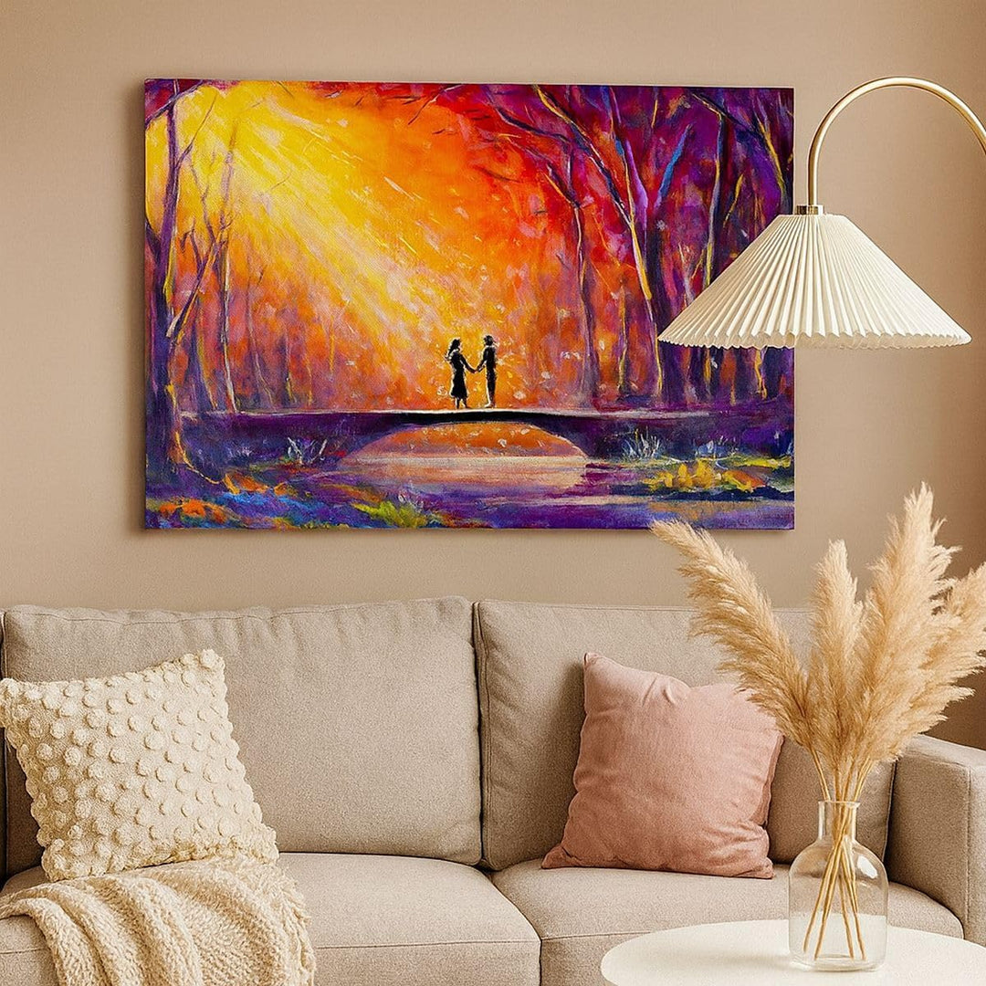Bilder auf Leinwand 100x70cm Leinwandbild mit Rahmen Wald Baum Natur Gross Wanddeko Bild Schlafzimme