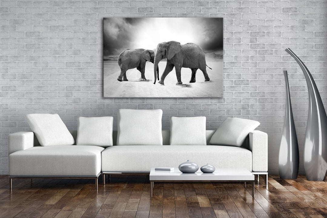 Zwei grosse Elefanten in der Wüste Format: 80x60 als Leinwandbild, Motiv fertig gerahmt auf Echtholz