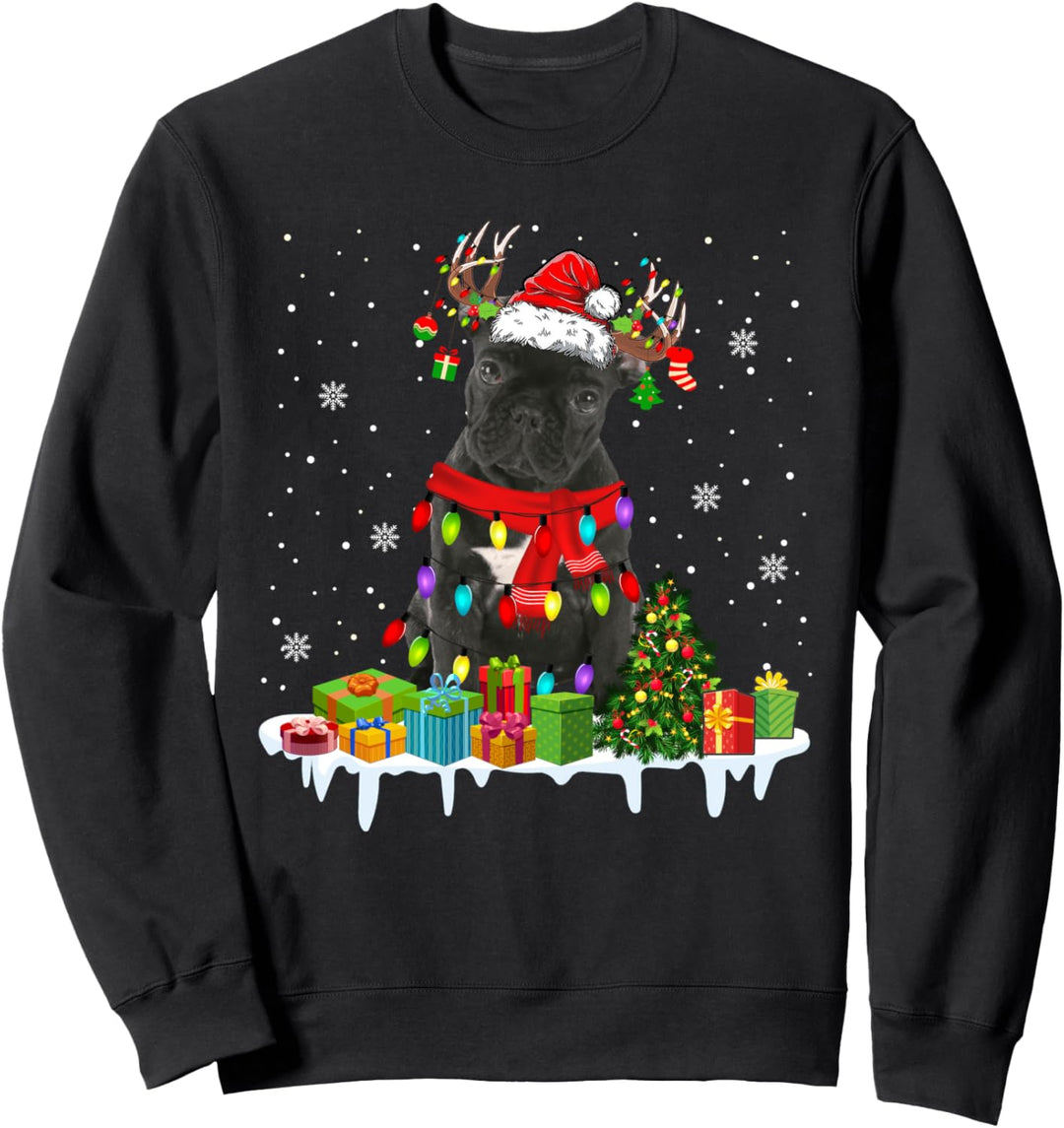Xmas French Bulldog Christmas Lights Santa Reindeer Dog Sweatshirt