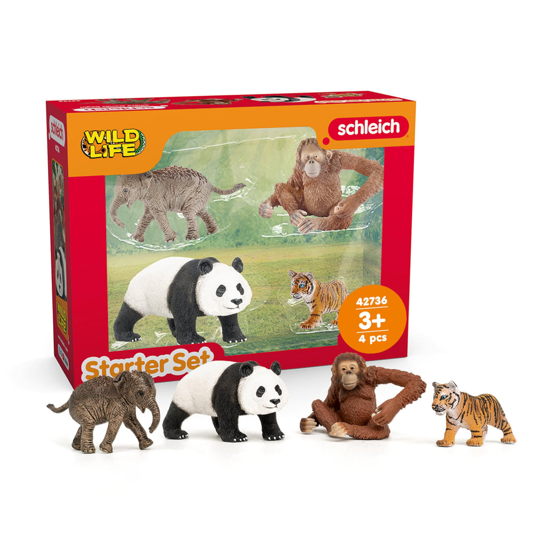 schleich WILD Life | Dschungel Starterset Asien 42736 mit Elefant, Panda, Tiger und AFFE mit bewegli