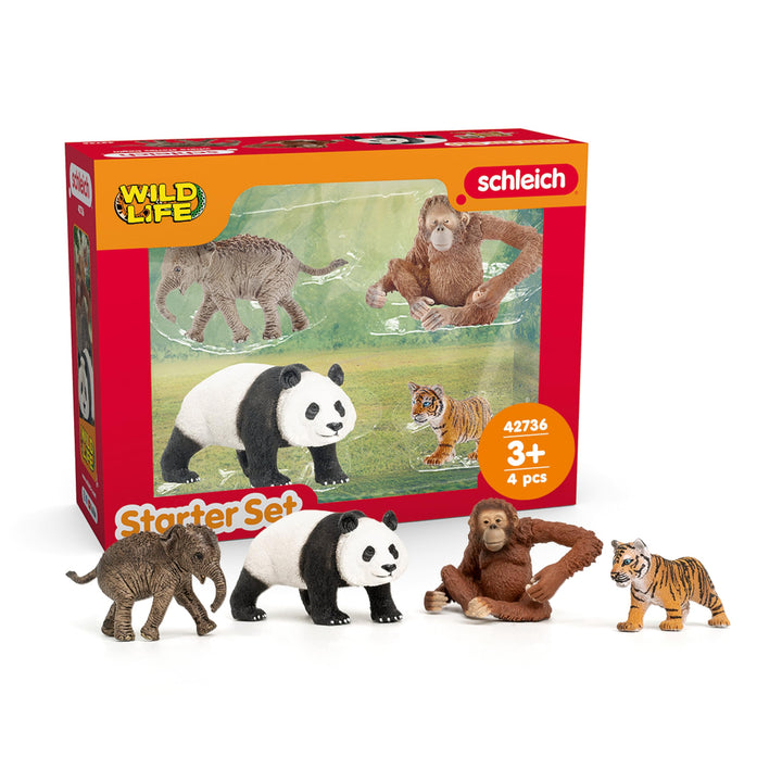 schleich WILD Life | Dschungel Starterset Asien 42736 mit Elefant, Panda, Tiger und AFFE mit bewegli