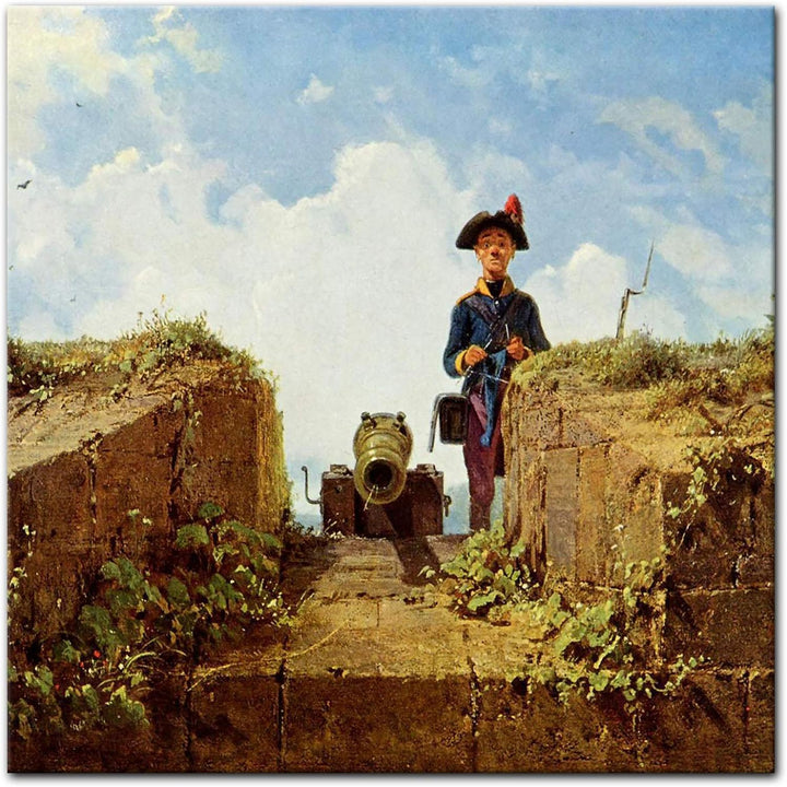 Bilderdepot24 Bild auf Leinwand | Carl Spitzweg Der strickende Vorposten in 80x80 cm als Wandbild |