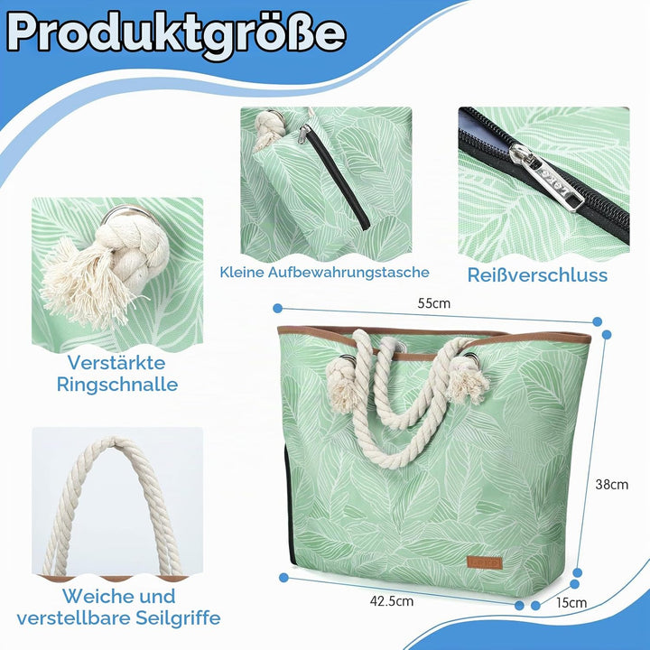 Strandtasche Damen Gross mit Reissverschluss, Vielseitiger Badetasche XXL Familie Saunatasche Reiset