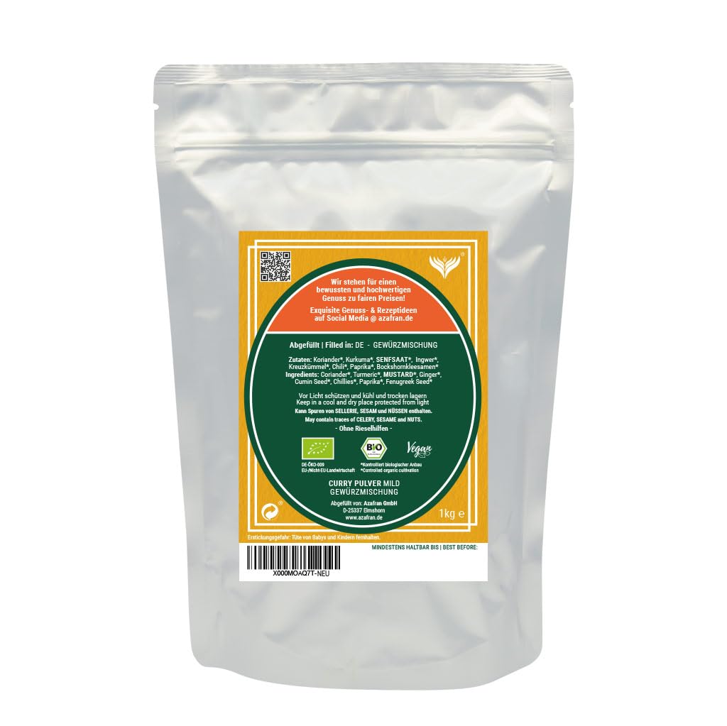 Azafran BIO Curry - Currypulver indisch (mild) Madras Richtung 1kg 1 kg (1er Pack), 1 kg (1er Pack)