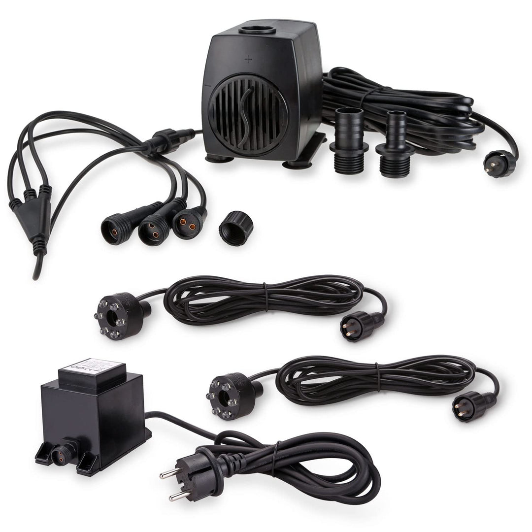 CLGarden Springbrunnen Pumpe SP2 Springbrunnenpumpe mit 2X LED Ring Beleuchtung
