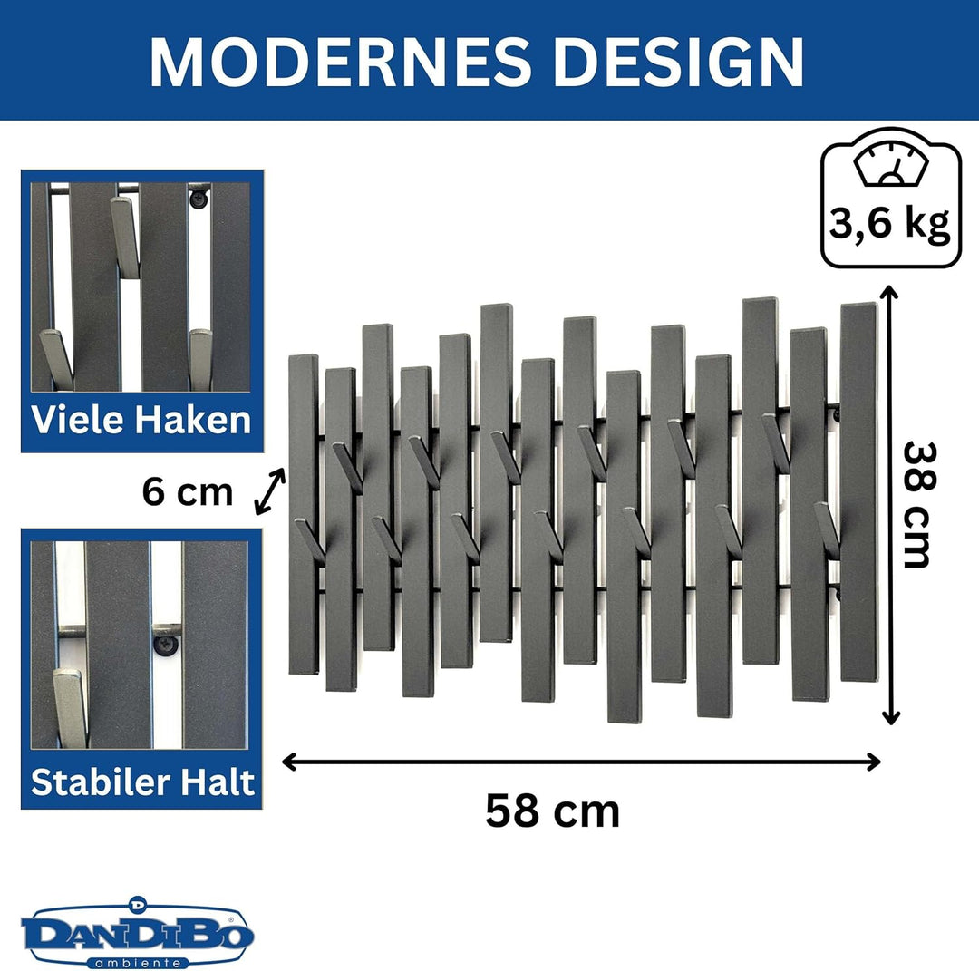 DanDiBo Wandgarderobe Schwarz Metall Modern 96637 Garderobe Wand mit Haken Garderobenleiste Hakenlei