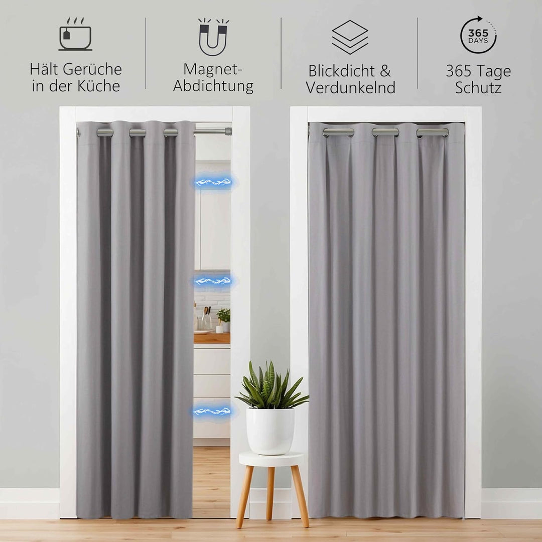 tinycurtains, Türvorhang mit Teleskopstange, einfache Montage in nur 1 Minute ohne Bohren (Türvorhan