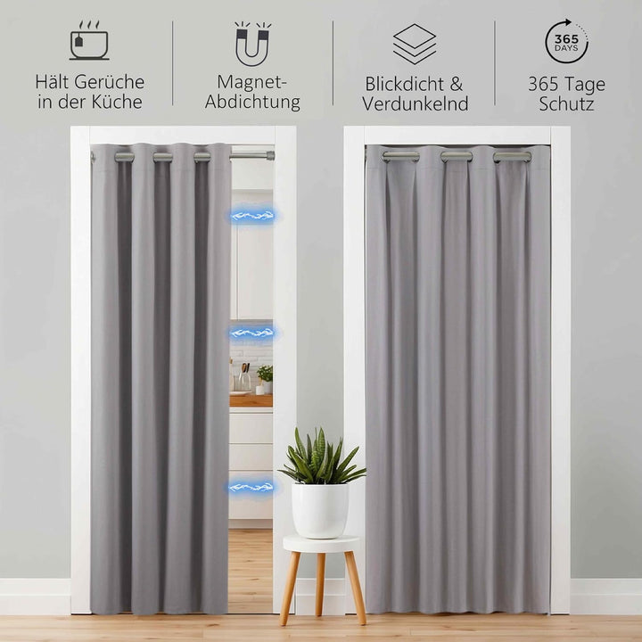 tinycurtains, Türvorhang mit Teleskopstange, einfache Montage in nur 1 Minute ohne Bohren (Türvorhan