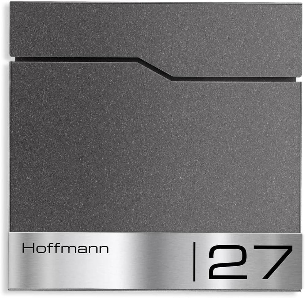 Metzler Briefkasten in DB 703 Eisenglimmer Enno - Wandbriefkasten mit V2A Edelstahl-Namensschild & Z