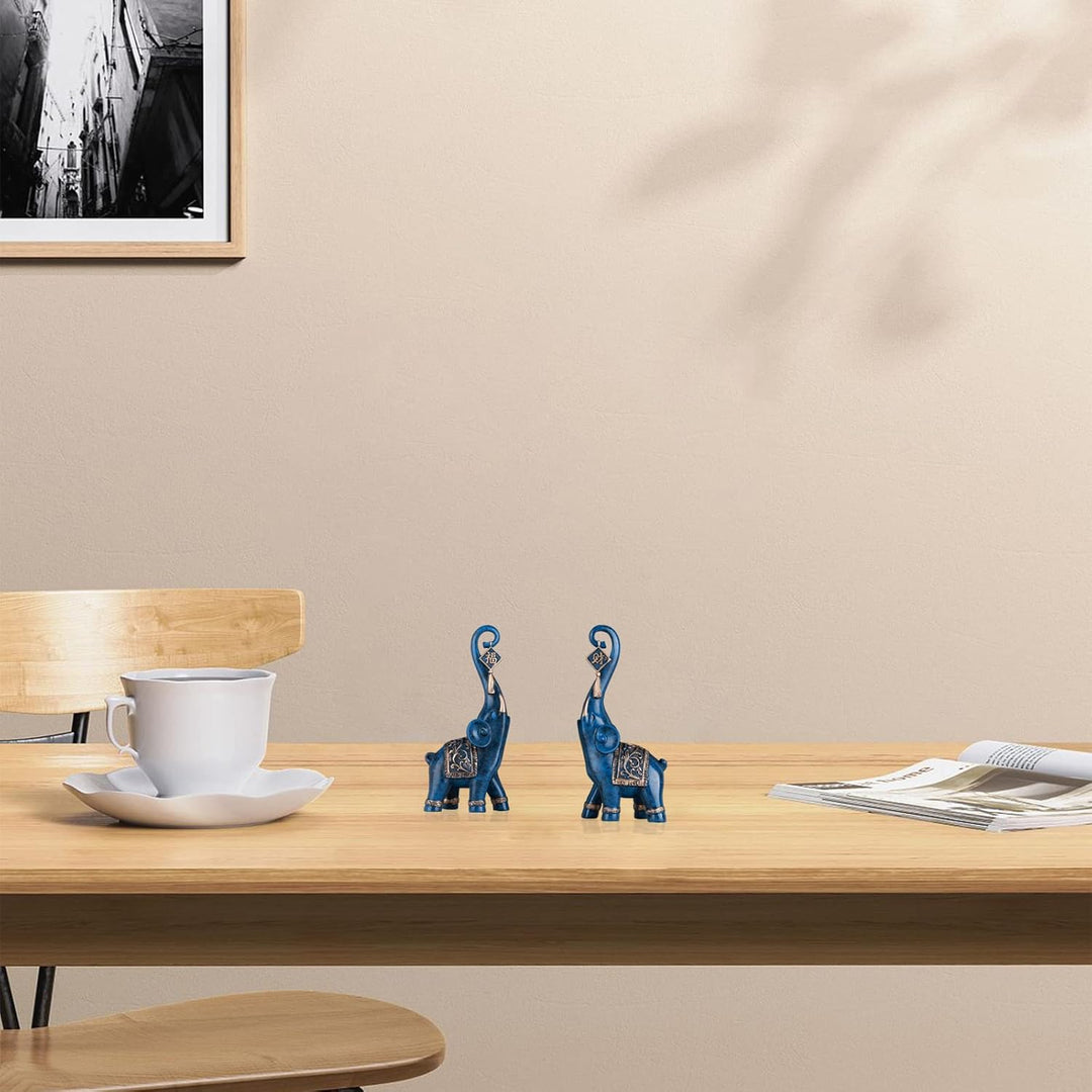 DOVDOV 2 Stück Glücksbringer Elefant Skulptur, Blaue chinesische Feng Shui Elefant Statue Home Decor