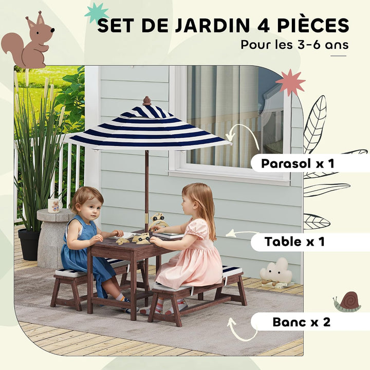AIYAPLAY Gartenmöbel-Set für Kinder, Picknicktisch für Kinder, mit Bänken, Kissen und abnehmbarem So