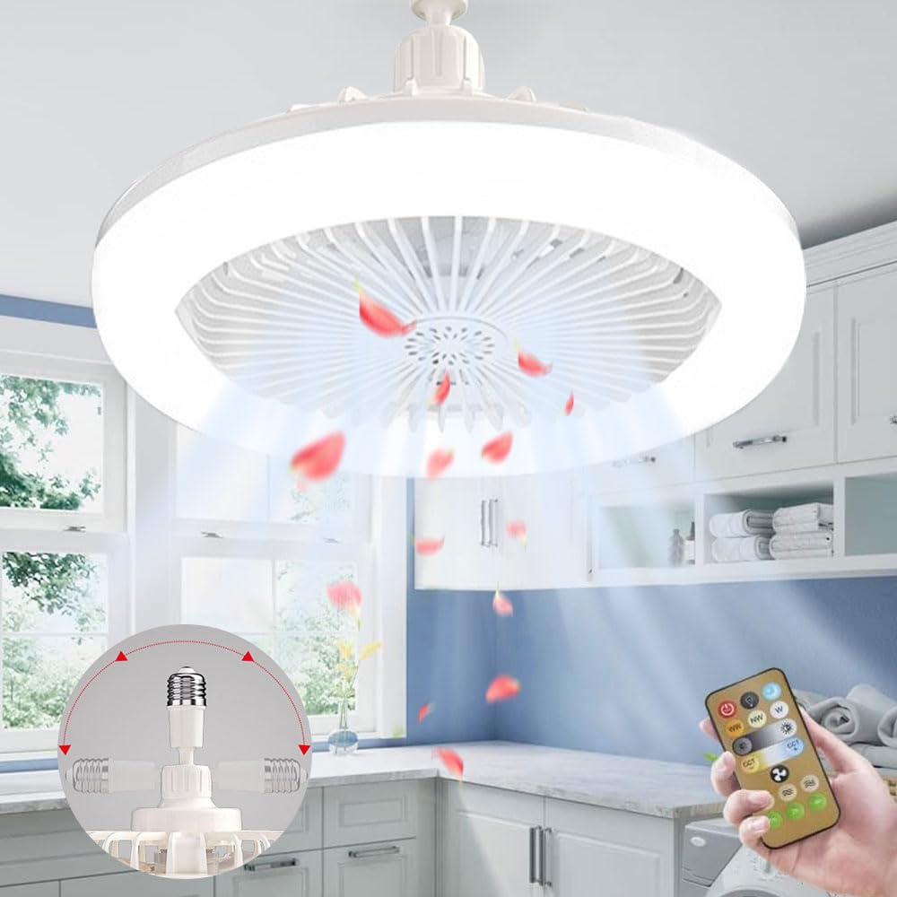 Ventilator lampe E27,Deckenventilator Mit Beleuchtung 30W,Deckenventilator Mit Licht,Lampe Mit Venti