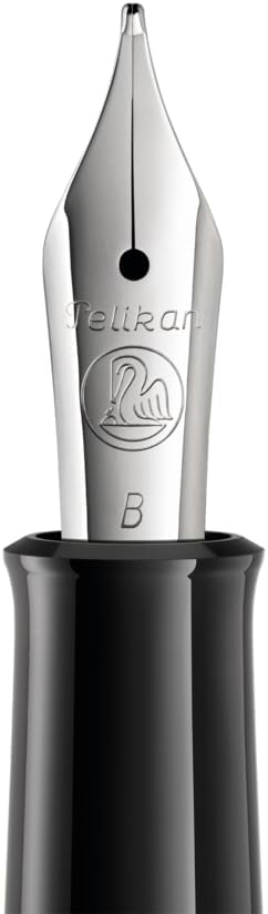 Pelikan Füllhalter Classic 215, Schwarz-Ringe, Feder B (breit), hochwertiger Kolbenfüller im Geschen
