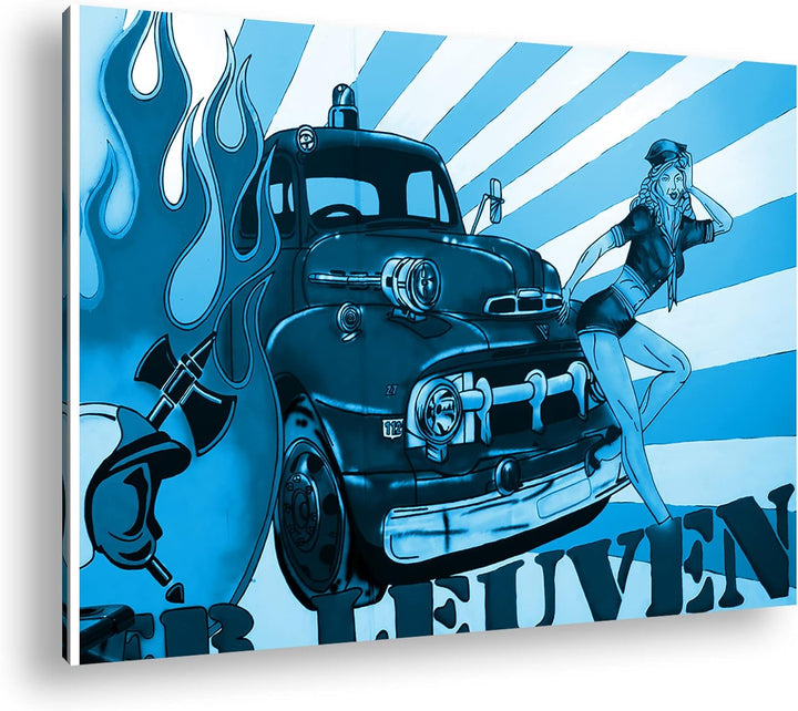 deyoli Feuerwehr Illustration Format: 80x60 Effekt: Monocrome Blau als Leinwandbild, Motiv fertig ge