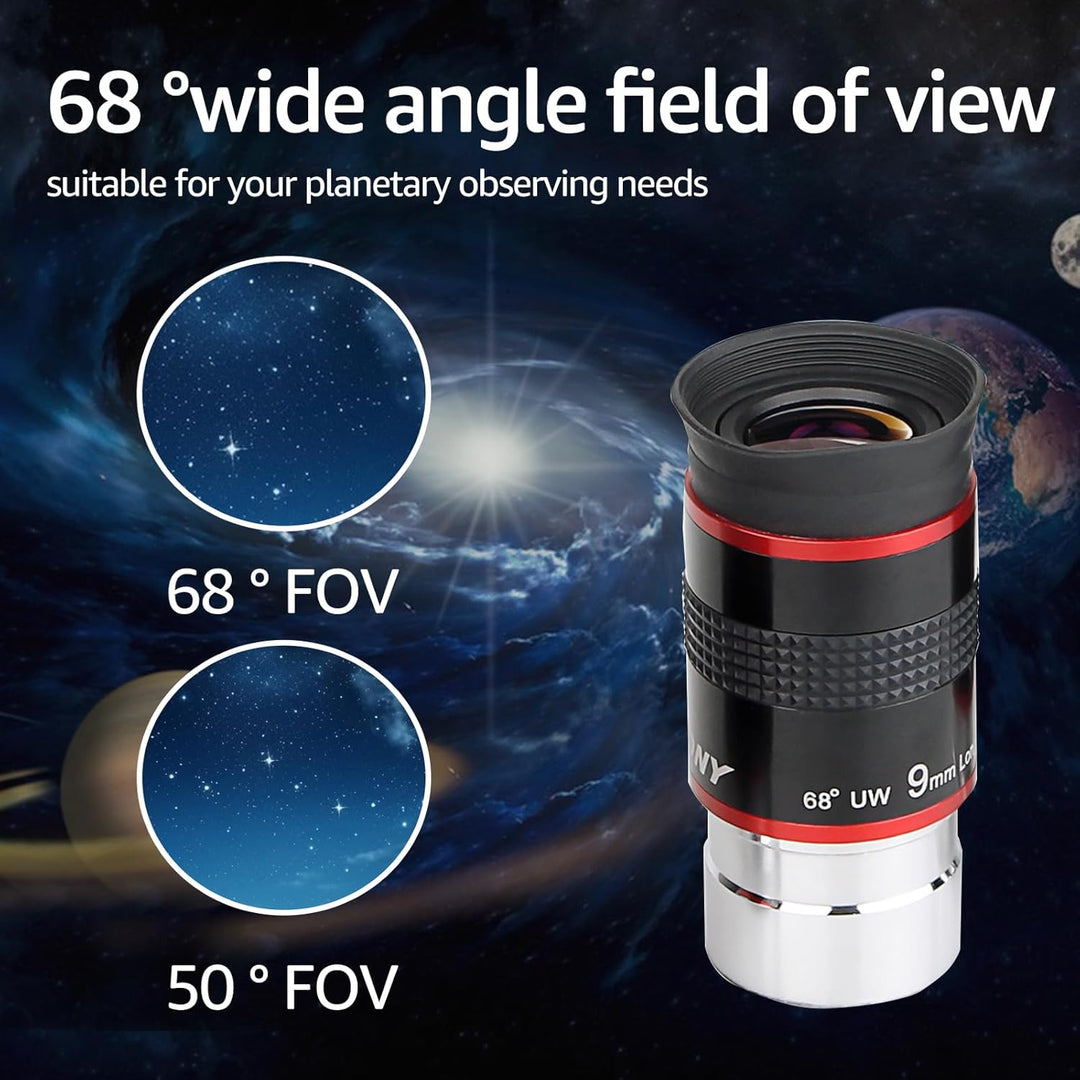 Svbony Okular 1,25”, 9mm FMC Linse 68° Weitwinkel Teleskop Okular, Scharfe Bilder Angenehmes Sichtfe