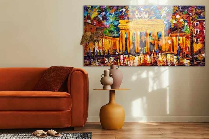 YS-Art XXL Abstrakt Acryl Gemälde auf Leinwand Brandenburger Tor handgemalt Wandbilder Wohnzimmer mo