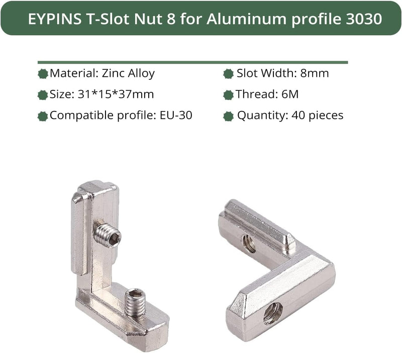 40X EYPINS Winkelwinkel, Aluprofil 3030 Nut 8 M6 Innenwinkel Aussenwinkel 90 Grad Winkel T-Slot L-Fo