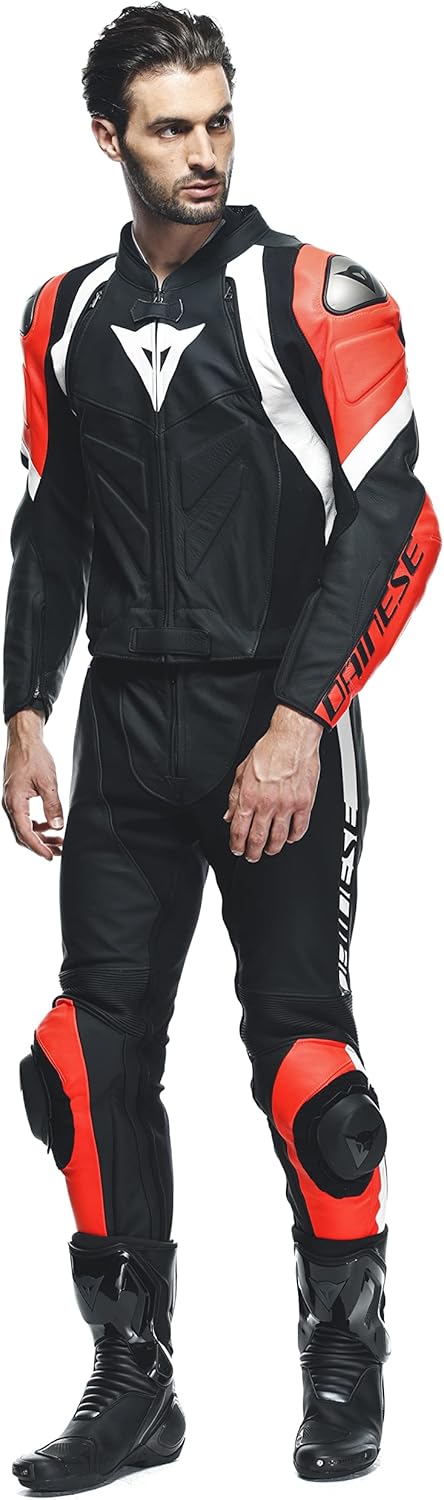 Dainese Avro 4 2-Teiler Motorrad Lederkombi (Black/Red/White,46) 46 BLACK-MATT/FLUO-RED/WHIT, 46 BLA