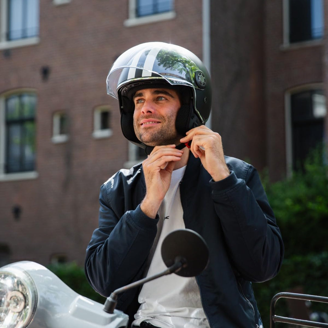 VINZ Parchi Jethelm mit Doppelvisier | Roller Helm Fashionhelm mit Streifen | In Gr. XS-XXL | Jet He