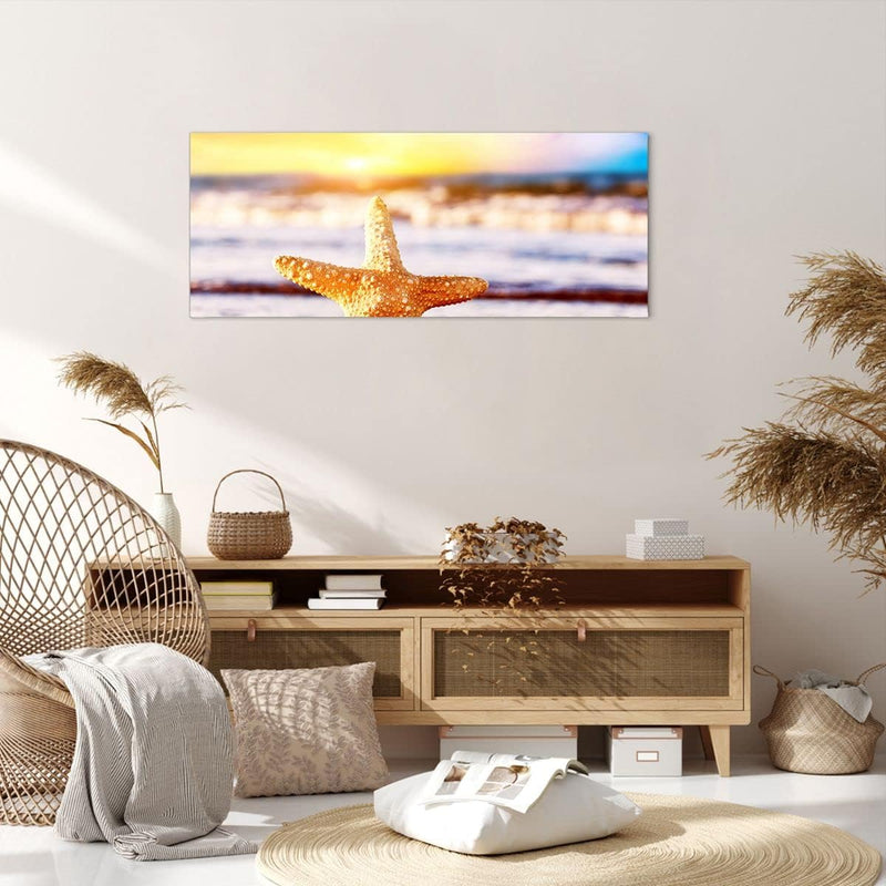 Wandbilder Dekoration Wohnzimmer Starfish Strand Sand Ozean Panorama Bilder auf Leinwand 120x50cm Le