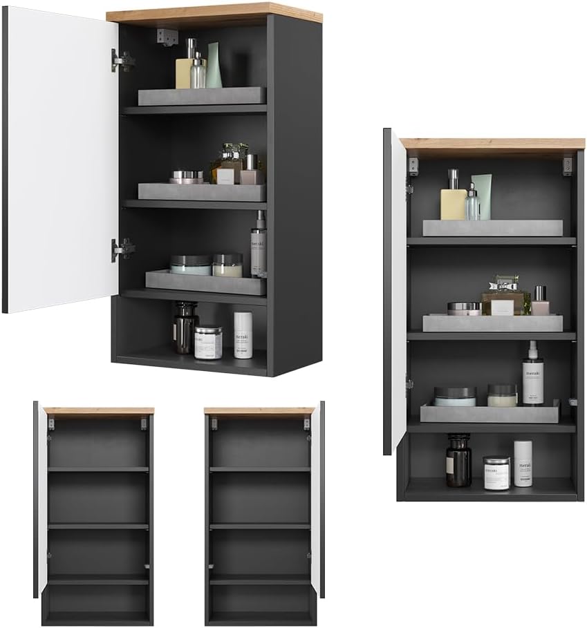 Vicco Badschrank Eden, Anthrazit/Artisan-Eiche, 40 x 77 cm Anthrazit Hängeschrank, Anthrazit Hängesc