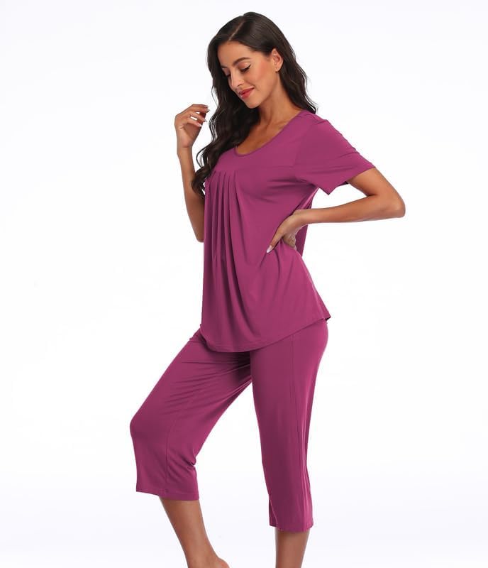COLORFULLEAF Schlafanzug Damen Still Pyjama Set Zweiteiler Damen Sommer Leichter Kurzarm Nachtwäsche