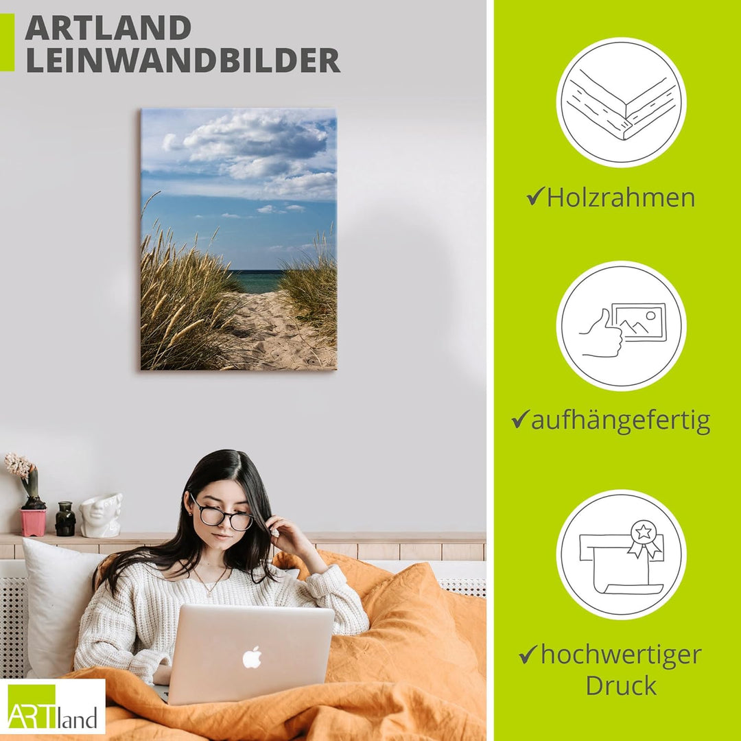 ARTland Leinwandbilder Wandbild Bild auf Leinwand 60x80 cm Wanddeko Strand Meer Küste Düne Gräser Hi