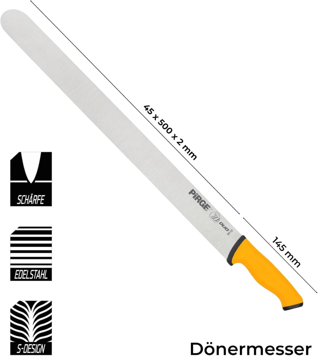 Pirge Duo Dönermesser 50 cm Gelb - Aufschnittmesser - Schärfstes Döner Langmesser - Schneidemesser -