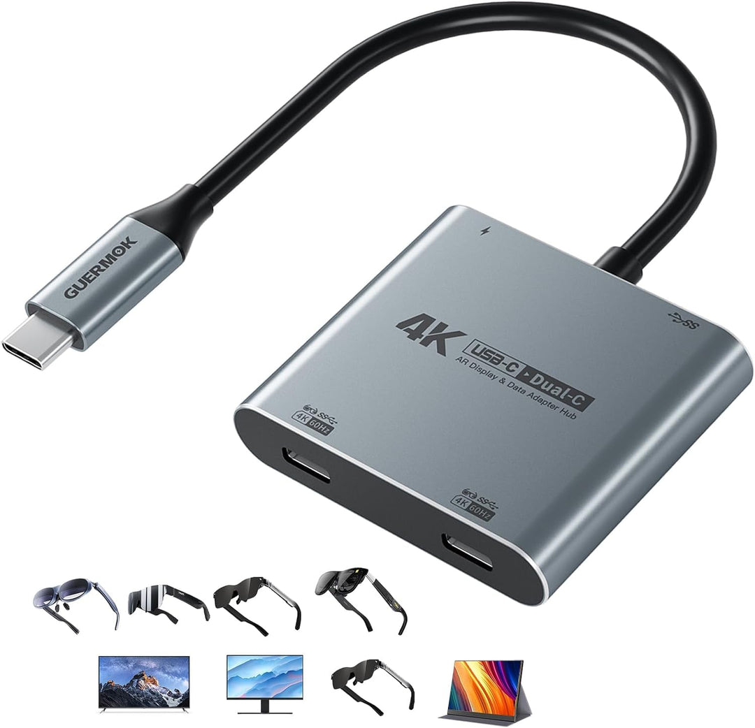 Guermok 4-in-1 Dual USB-C Display-Hub, 4K@60Hz Videoausgabe, PD 100W Schnellladung & USB 3.0 5 Gbit/