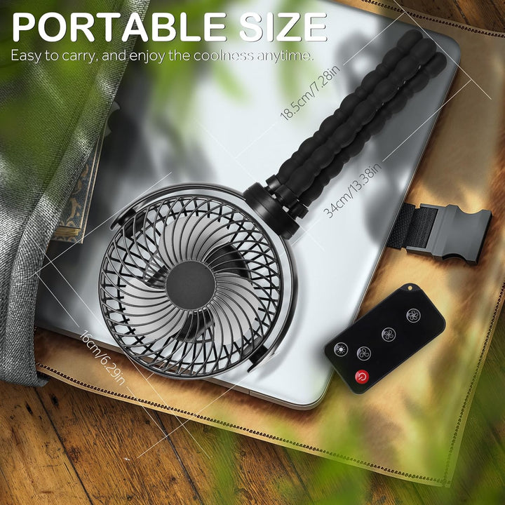 Hianjoo LED Ventilator mit 10000mAh Akku - 360° Drehbarer Kleiner Tischventilator für Camping, Zelte