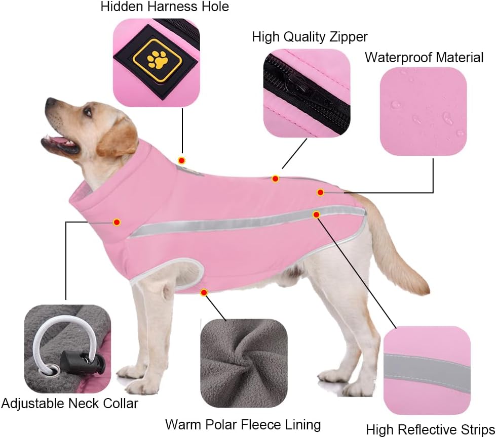 FEimaX Hundemantel Hundejacke wasserdichte Reflektierende Wintermantel mit Fleece Gefüttert Hund Wel